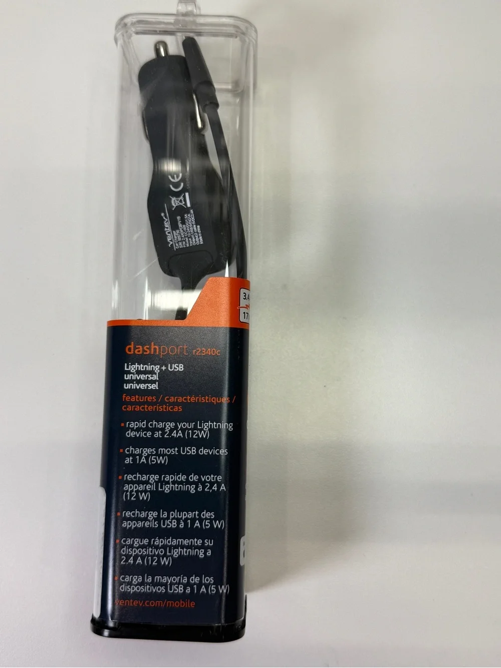 Ventev Dashport Dual-Port Car Charger with Lightning Cable - Black